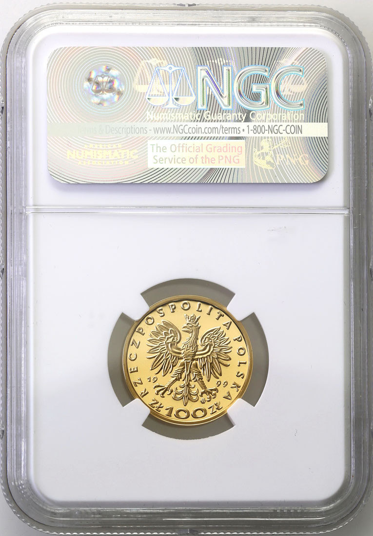 III RP. 100 złotych 1999 Zygmunt II August NGC PF70 ULTRA CAMEO (MAX)